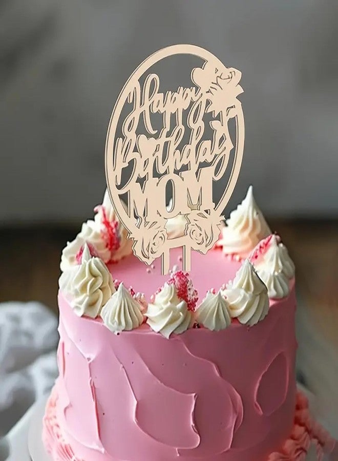 Cliths Wooden "Happy Birthday Mom" Cake Topper - 7.68 x 5.91 Inch MDF Cake Decoration for Mother's Day, Birthday Party Birthday Cake Topper Happy Birthday Mom - Image 1